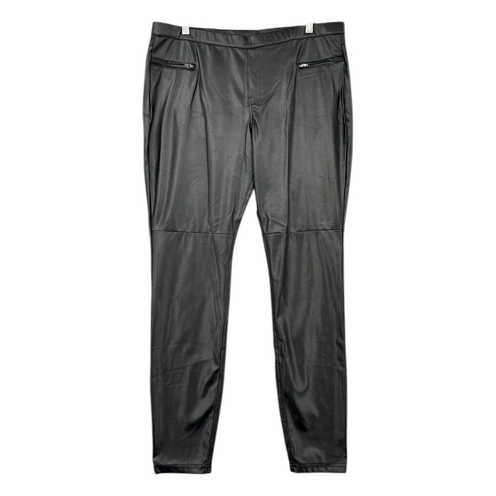 HUE Leatherette Skimmer Black Pull On Zipper Pockets Womens Pants Extra‎ Large